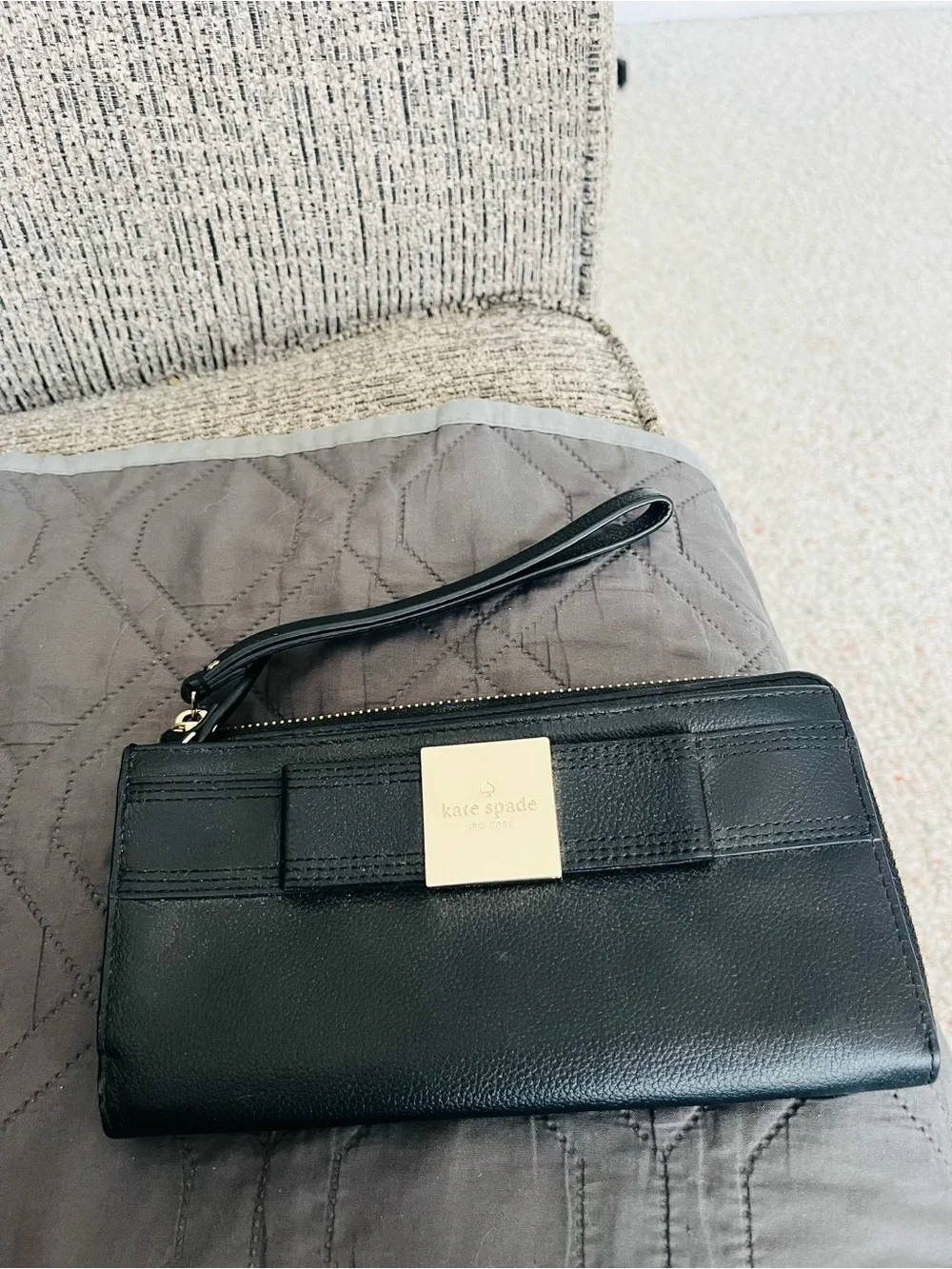 kate spade Black Leather Wristlet Clutch with Bow Accent